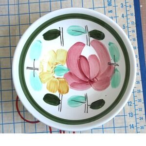 Rossini Japan Ironstone Serving Bowl Hand Painted Floral Pink Yellow 9 Inch MCM‎